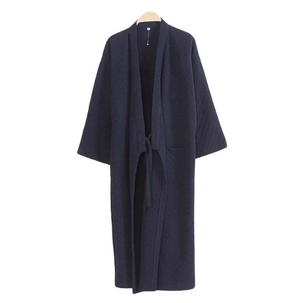 Fashion Japanese Style Kimono Robe Solid Color Lace Up Long Bathrobe Pajamas Belt Cotton Home Pijama Robes Clothing For Men