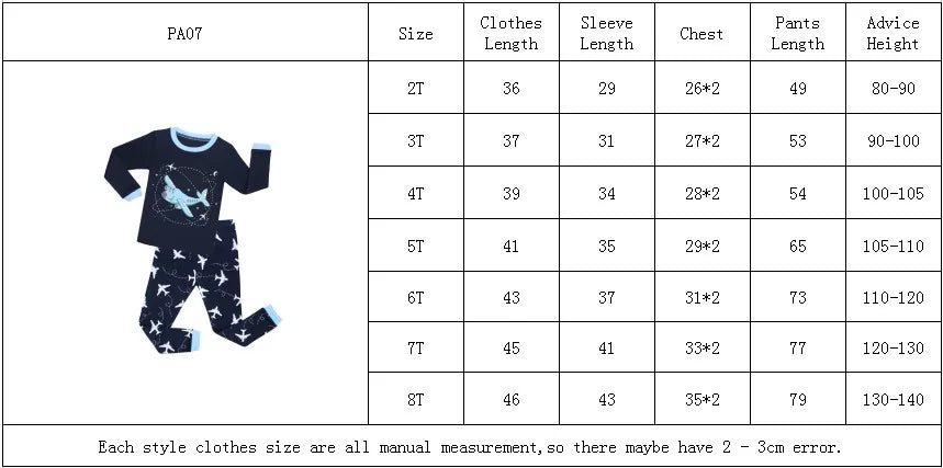 Boys Cartoon Pajamas Spring Autumn Long Sleevep Pijama Kids Airplane Motorcycle Pyjama Cotton Baby Homewear Underwear Clothes