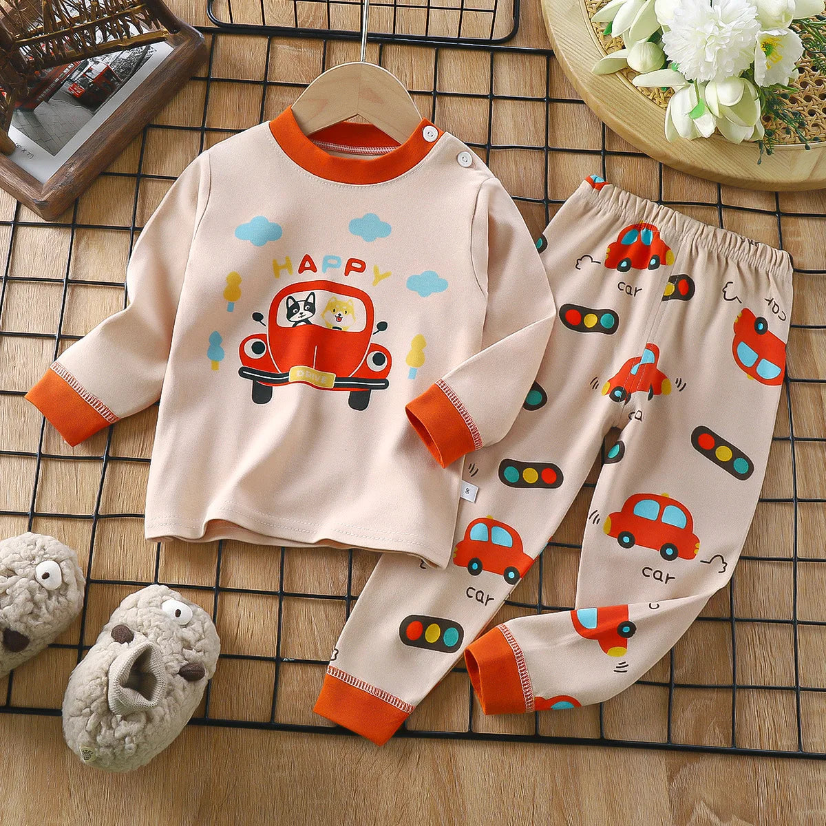 Boy Girl Pajama Set Cartoon Unicorn Long Sleeve Underwear Elastic Waist Pants Outfits for Kids Clothes Autumn Spring DS39