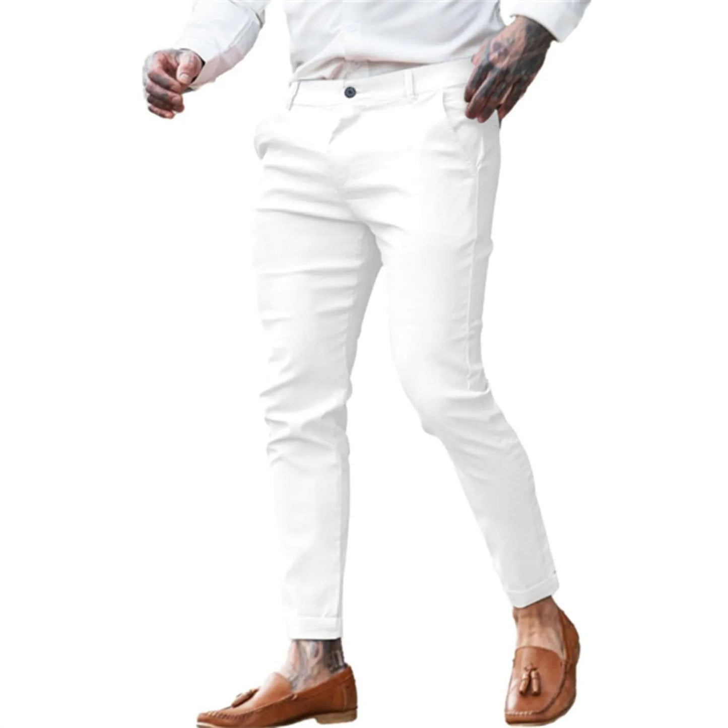 Men Spring Pants Stylish Men's Slim Fit Ninth Pants with Pockets Zipper Closure Comfortable Streetwear Trousers for Ankle Length