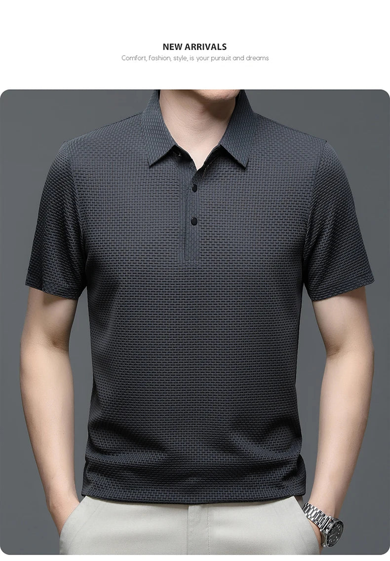 Summer Short Sleeve Polo Shirts Men Turn-Down Collar Anti-Wrinkle Solid Polos Tops Breathable Male Business Casual Tees Tshirts