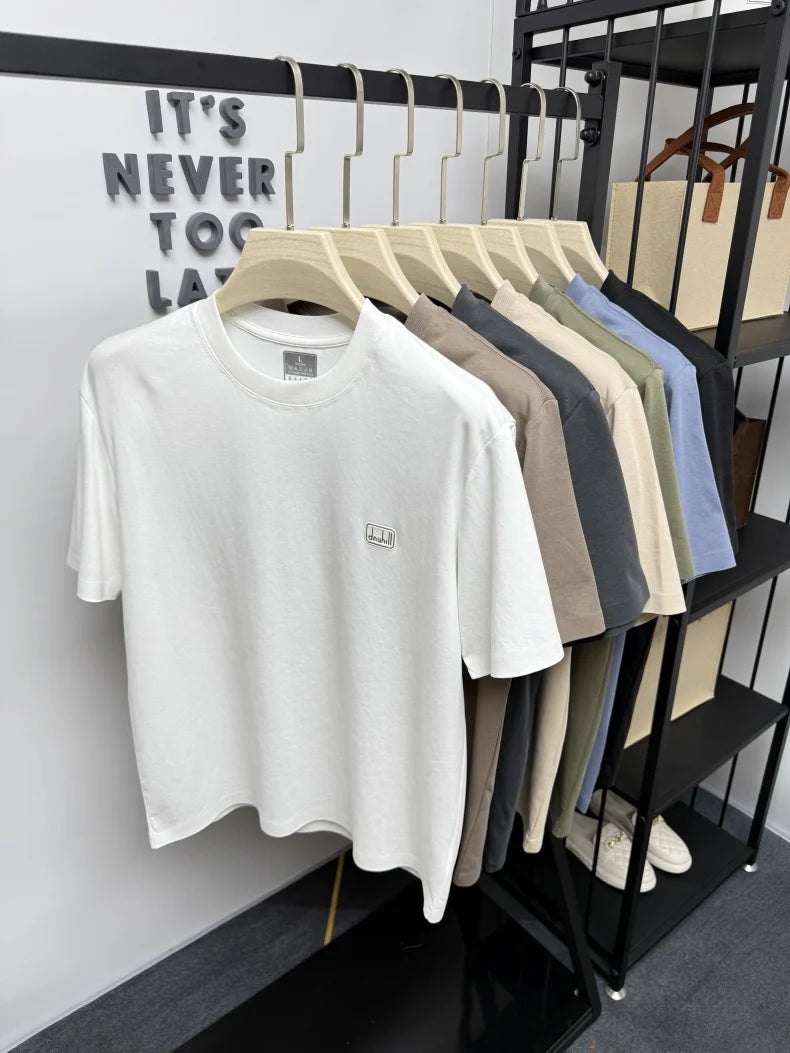 Men's short sleeved T-shirt 2025 summer hot item solid color round neck high-quality simple trendy casual base shirt for men top