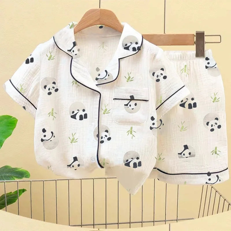 Boys Girls Pajama Baby Capris Suit Clothes SummerThin Cotton Short Sleeve Homewear Children Family Outfits Tops+Pants 2PC 2-10T