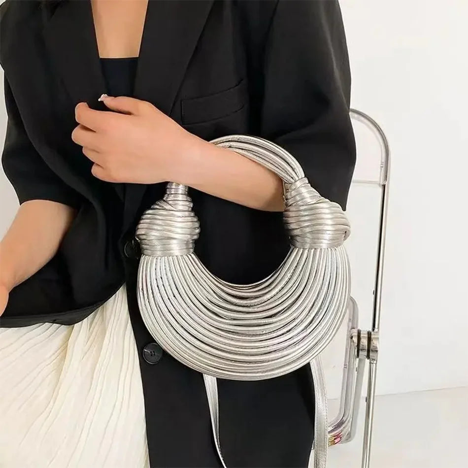 Handbags for Women Gold Luxury Designer Brand Handwoven Noodle Bags Rope Knotted Pulled Hobo Silver Evening Clutch Chic