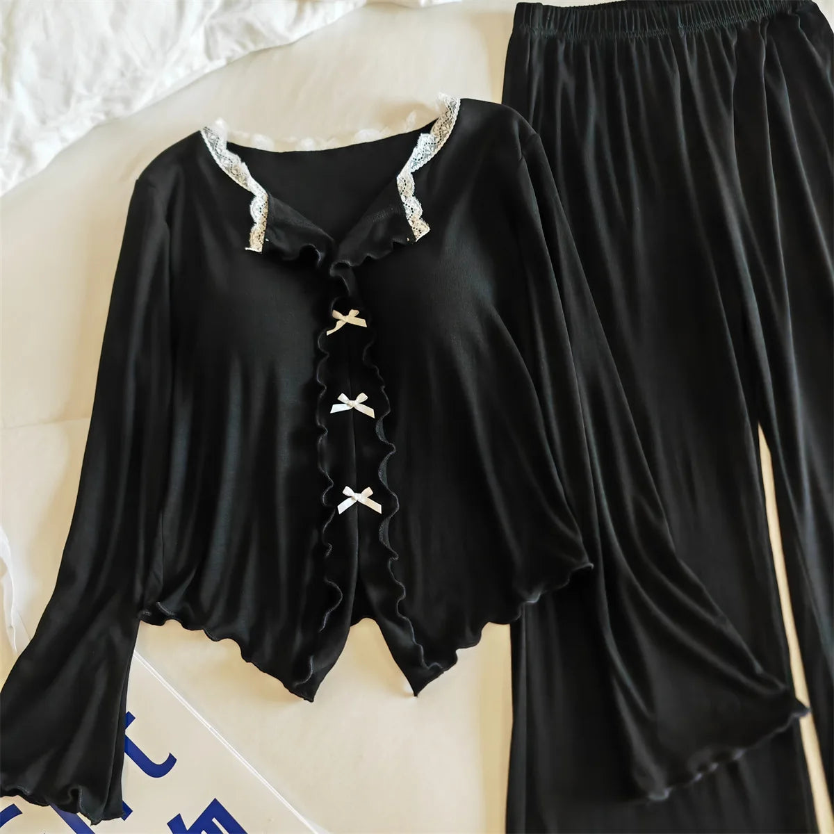 Pijama Feminina New Modal Chest Pad Set 2 Piece Woman Long Sleeve Pajama Sets Casual Korean Sleepwear Pyjamas Femme Home Wear