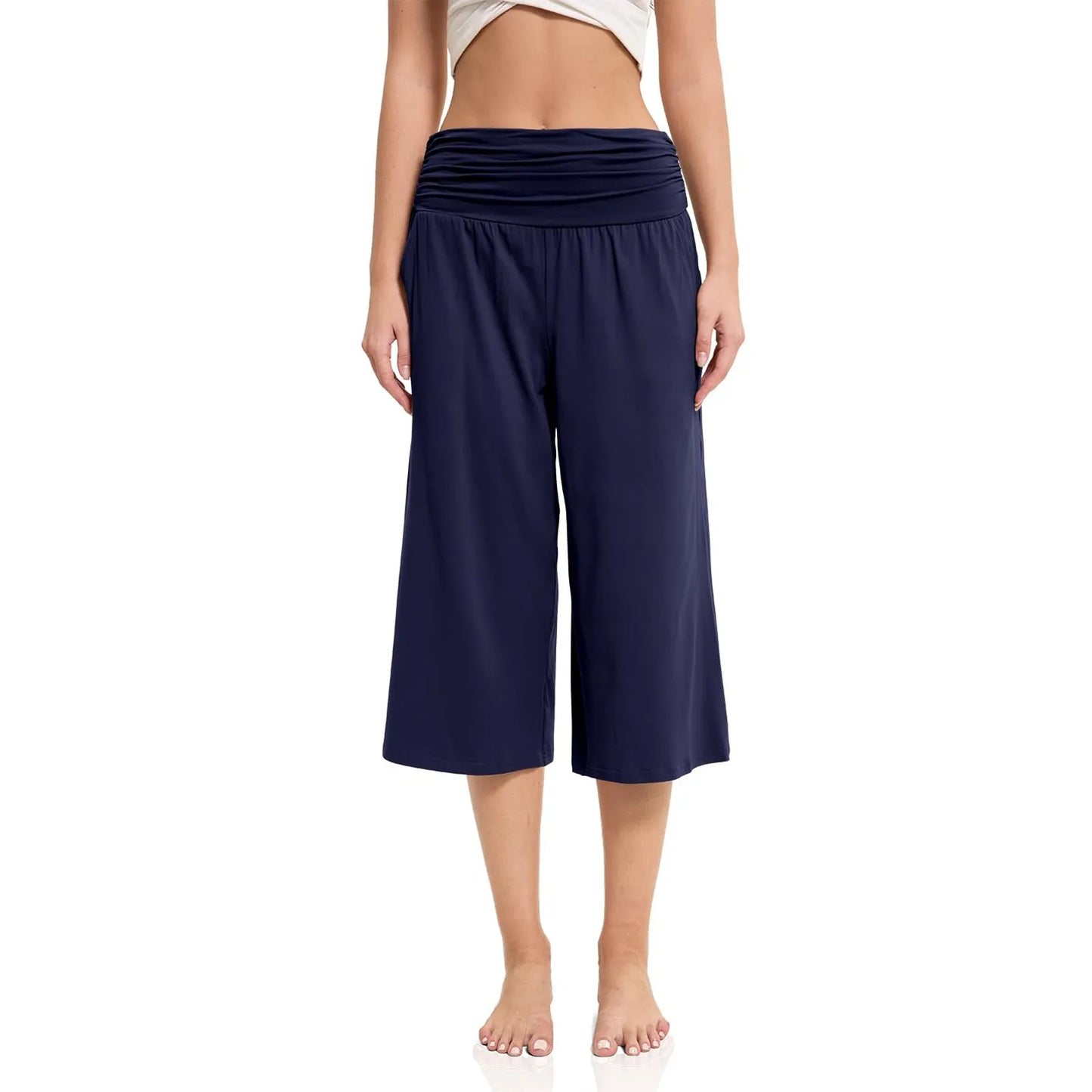 women pants summer loose cropped pants High Waist Solid Color Casual Trousers Pants With Pockets cozy breathable pantalon femme