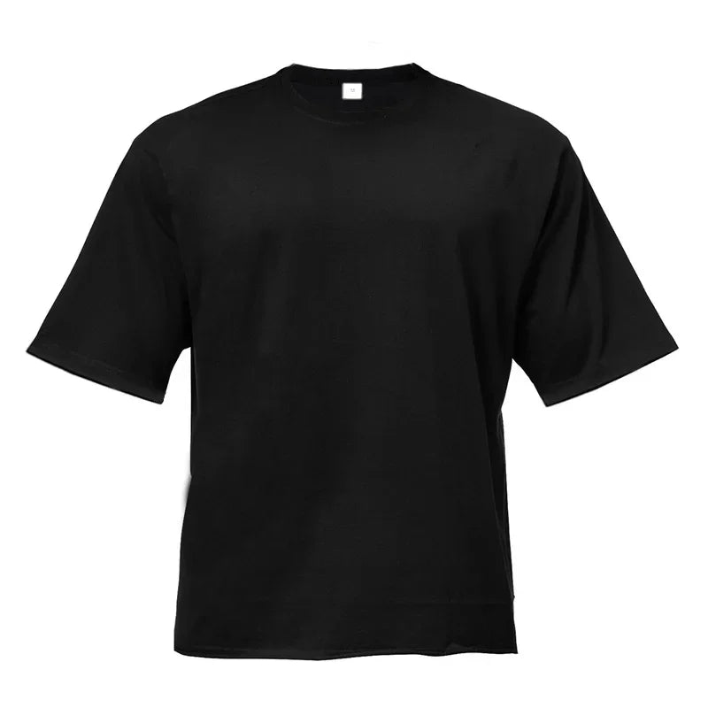 Oversized T-shirt Mens Cotton Dropped Shoulder Loose Short Sleeve Fitness T Shirt Summer Gym Bodybuilding Sports Tops Tees