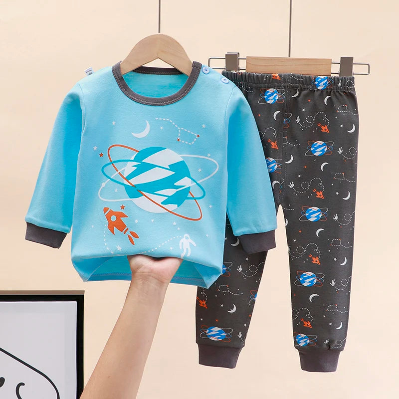 Boy Girl Pajama Set Cartoon Unicorn Long Sleeve Underwear Elastic Waist Pants Outfits for Kids Clothes Autumn Spring DS39