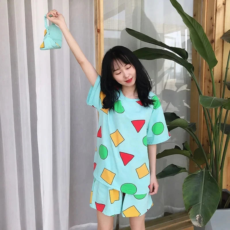 Pijama Sin Chan Man Pajama Sinchan Cotton Summer Short Sets Japanese Pajamas for Couples Man and Woman Sleepwear 2025