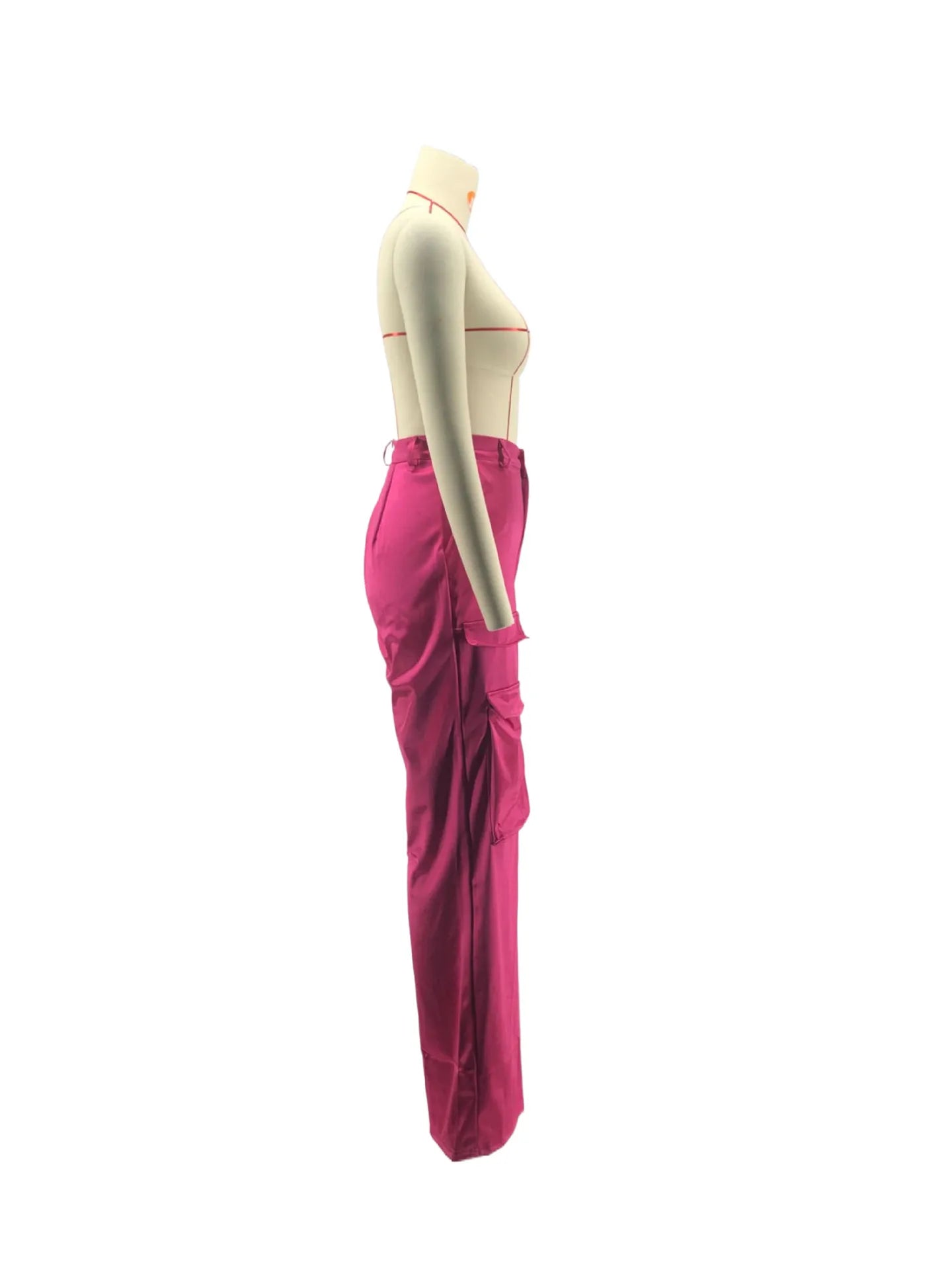 Women Pants Spring Summer Casual Satin Stretch High Waist Cargo Pants With Pocket Streetwear Solid Wide Leg Pants Flare Trouser
