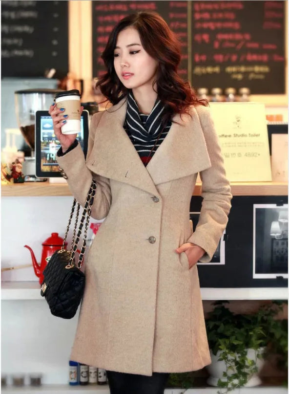 Coat Woolen Coat Women's Mid-length Single-breasted Belted Woolen Coat Women's Korean Style Winter Clothes Women