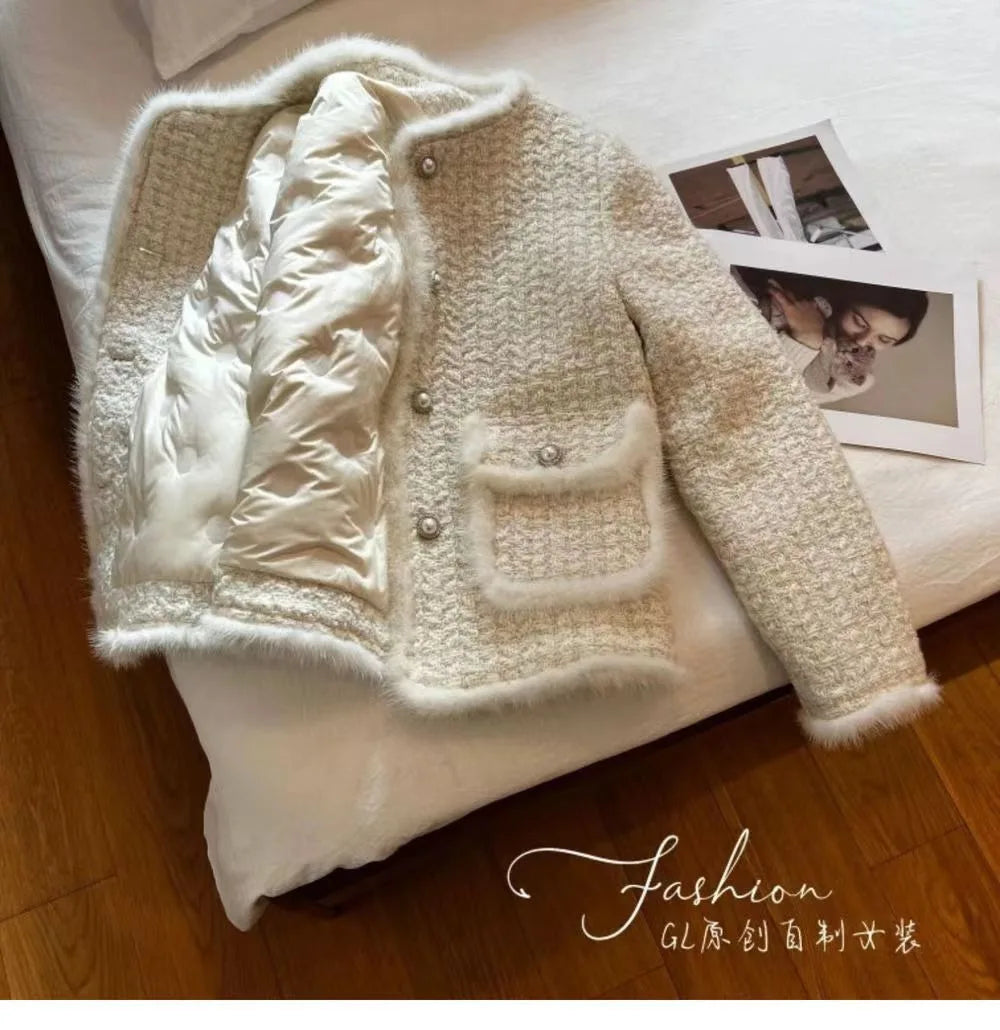 Women Coats Round Neck Full Sleeve Lamb Wool Jackets Single Breasted Slim Fit Thick Coat Open Stitch Elegant Outerwear 2024