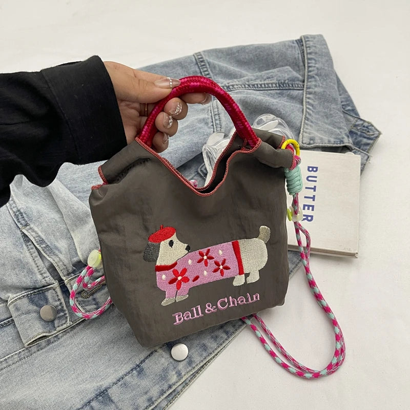Cartoon embroidered handbag - casual and fashionable, single shoulder bag, lightweight, suitable for commuting, crossbody bag