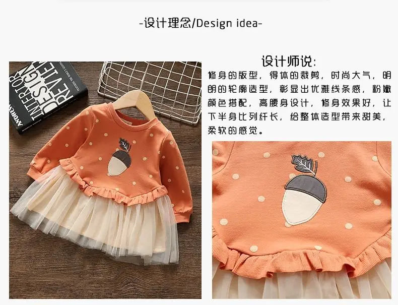 Girls' Dress Spring Autumn Baby Long Sleeved Hoodie Dresses Sweet Children's Princess Clothing Fashion Gauze Girls Clothes Ropa