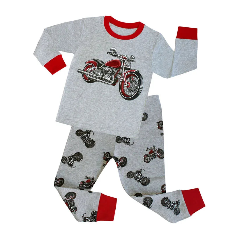Boys Cartoon Pajamas Spring Autumn Long Sleevep Pijama Kids Airplane Motorcycle Pyjama Cotton Baby Homewear Underwear Clothes