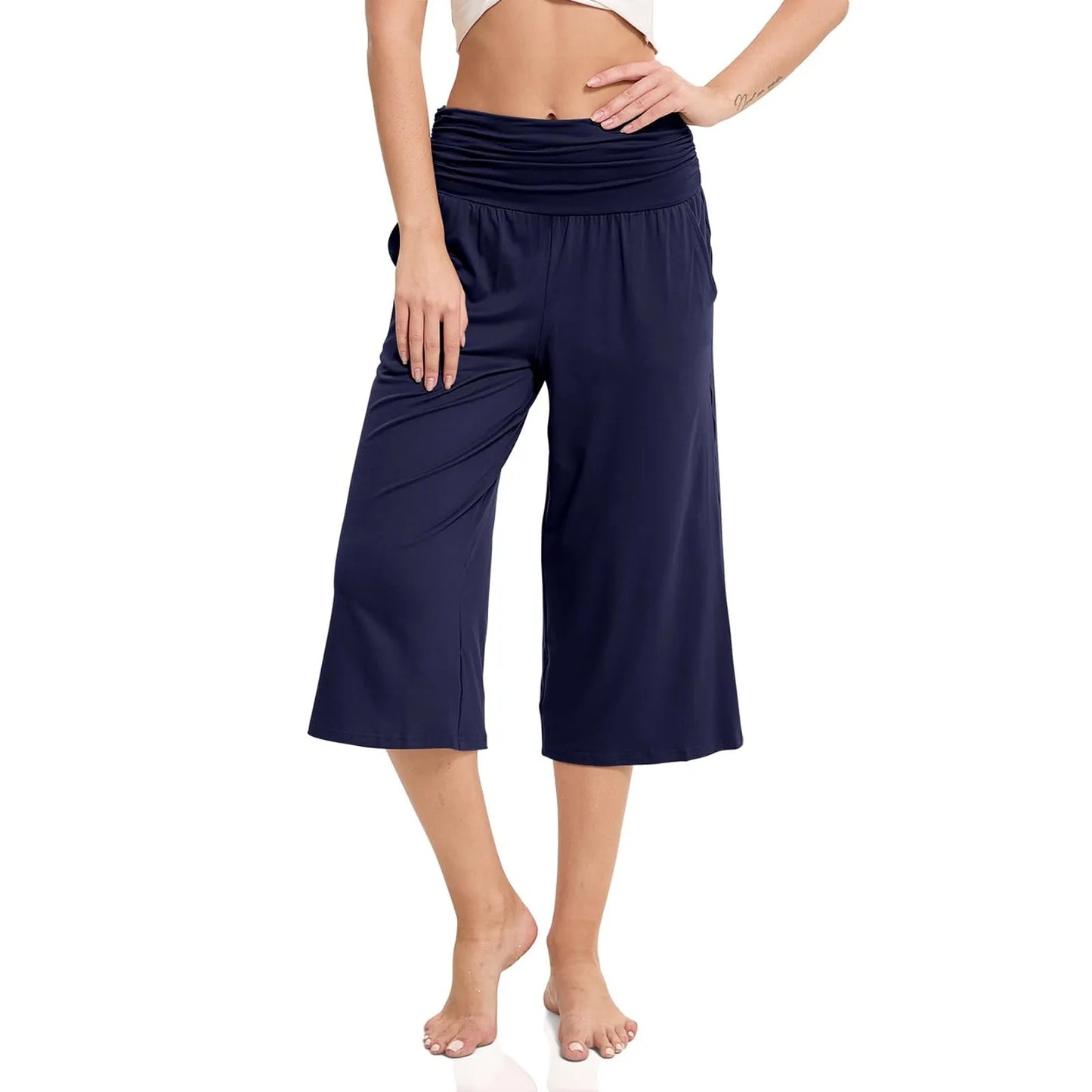 women pants summer loose cropped pants High Waist Solid Color Casual Trousers Pants With Pockets cozy breathable pantalon femme