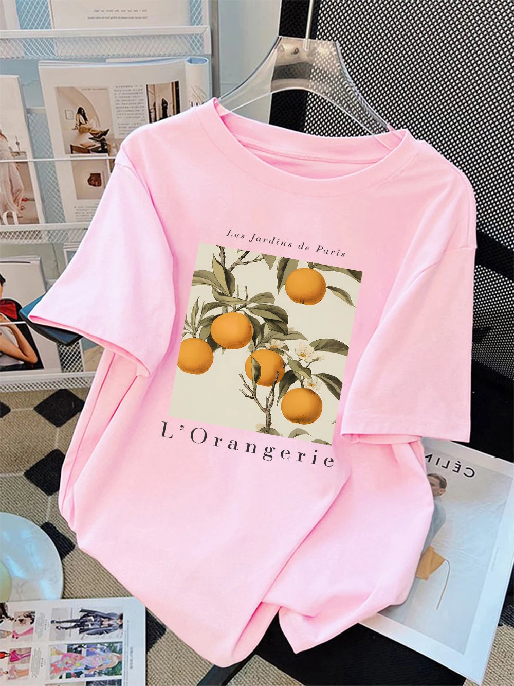 Summer T-Shirts Women Cotton Fresh Oranges Fruits Printing Tops Loose O-Neck Soft Comfortable Short Sleeve Street Woman Clothes
