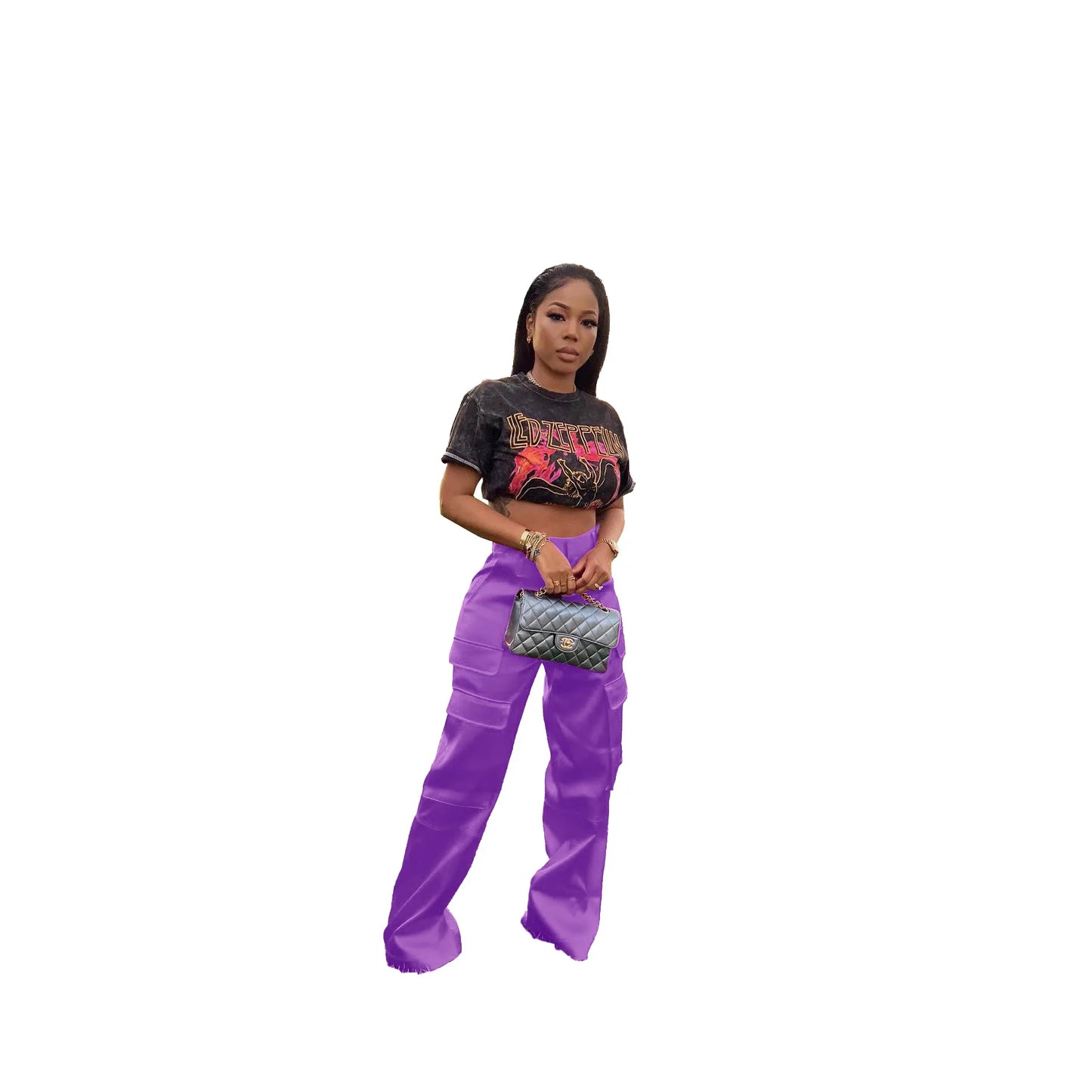 Women Pants Spring Summer Casual Satin Stretch High Waist Cargo Pants With Pocket Streetwear Solid Wide Leg Pants Flare Trouser