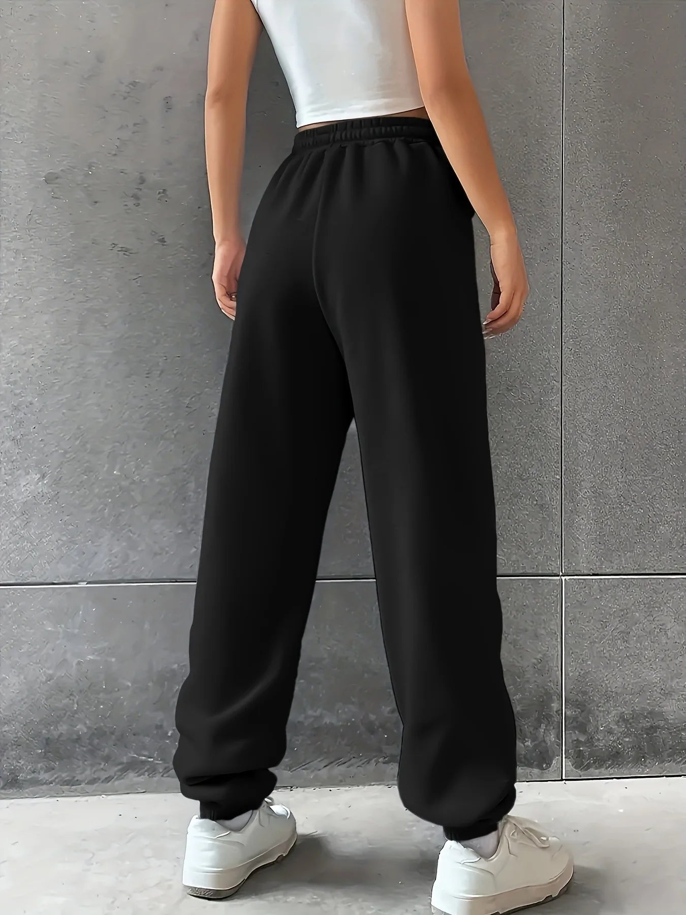Women's Fashion Pants Casual Loose Sweatpants Drawstring Pants Solid Colour Elastic Waist Female Pants New Street Wear