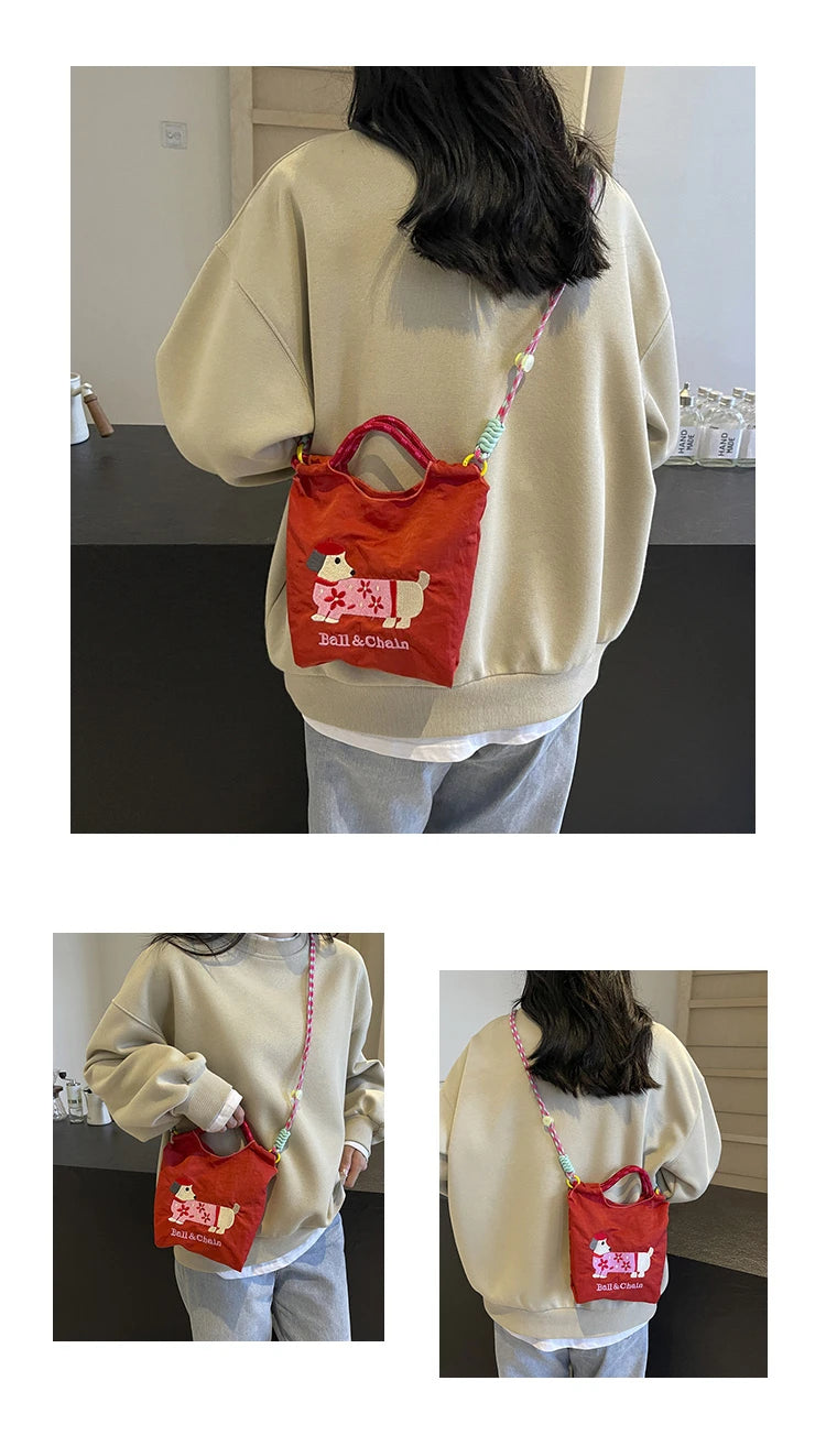 Cartoon embroidered handbag - casual and fashionable, single shoulder bag, lightweight, suitable for commuting, crossbody bag