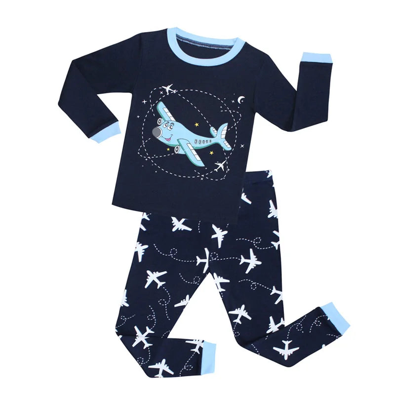 Boys Cartoon Pajamas Spring Autumn Long Sleevep Pijama Kids Airplane Motorcycle Pyjama Cotton Baby Homewear Underwear Clothes