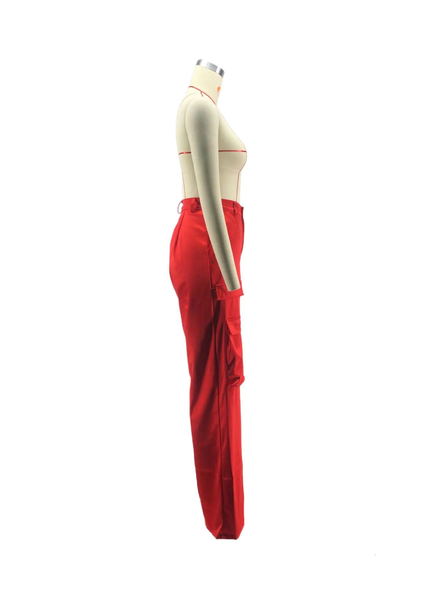 Women Pants Spring Summer Casual Satin Stretch High Waist Cargo Pants With Pocket Streetwear Solid Wide Leg Pants Flare Trouser