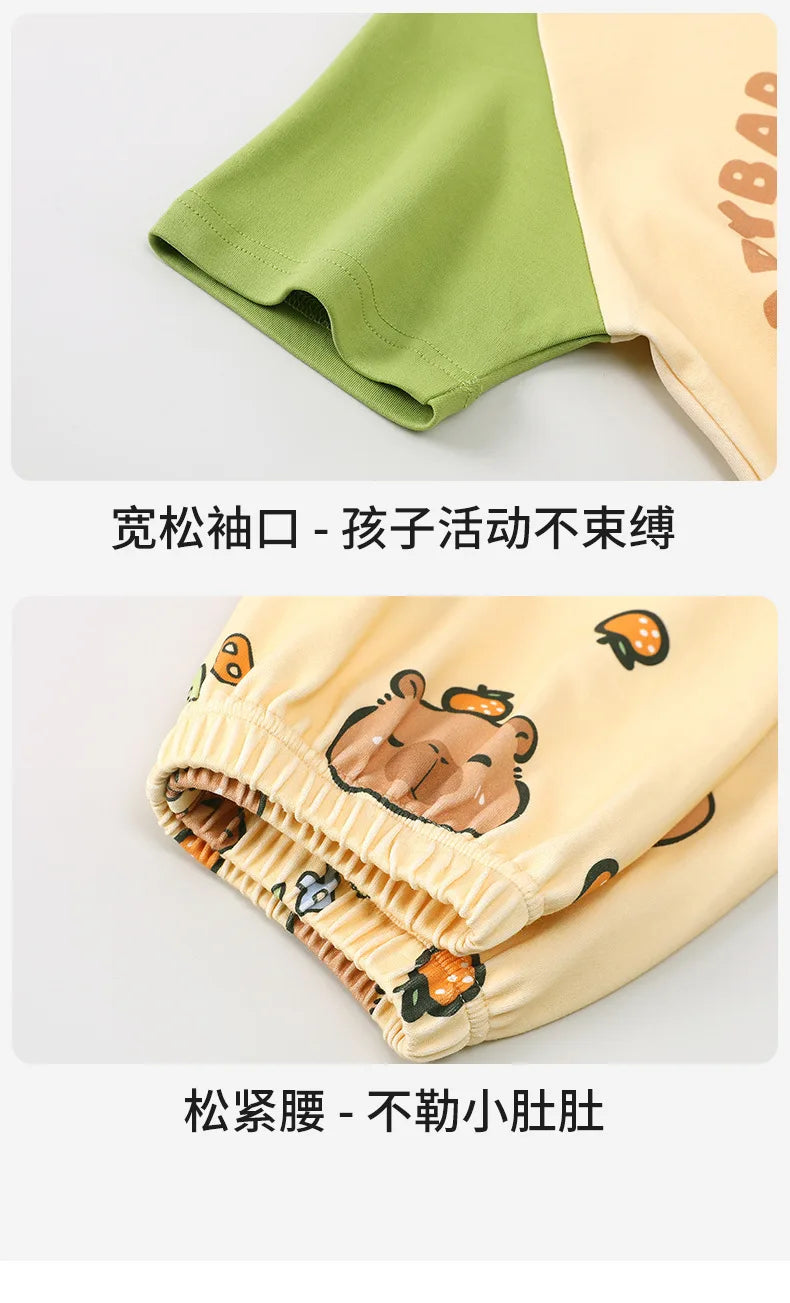 Capybara Pajama Sets 2025 Summer Teen Girls Cartoon Short Sleeved Tops Shorts 2pcs Kids Sleepwear Children Nightgown Loungewear