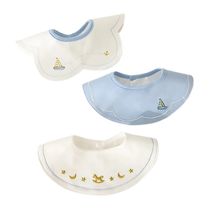 3Pcs Waterproof INS Korean Baby Cotton Bibs Cartoon Embroidery Burp Cloths Boys Girls Care Saliva Towel Kids Accessories