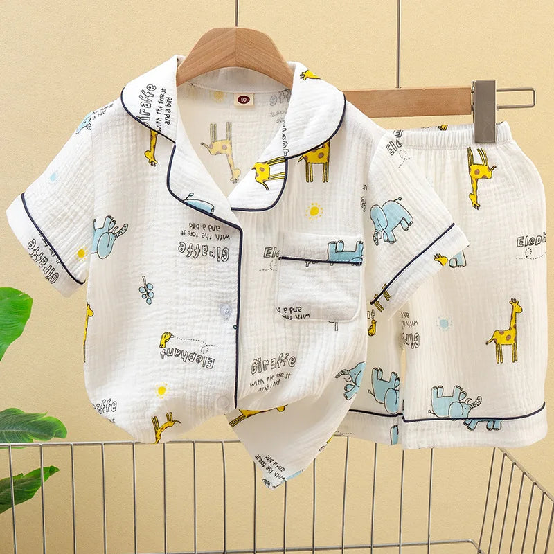 Boys Girls Pajama Baby Capris Suit Clothes SummerThin Cotton Short Sleeve Homewear Children Family Outfits Tops+Pants 2PC 2-10T