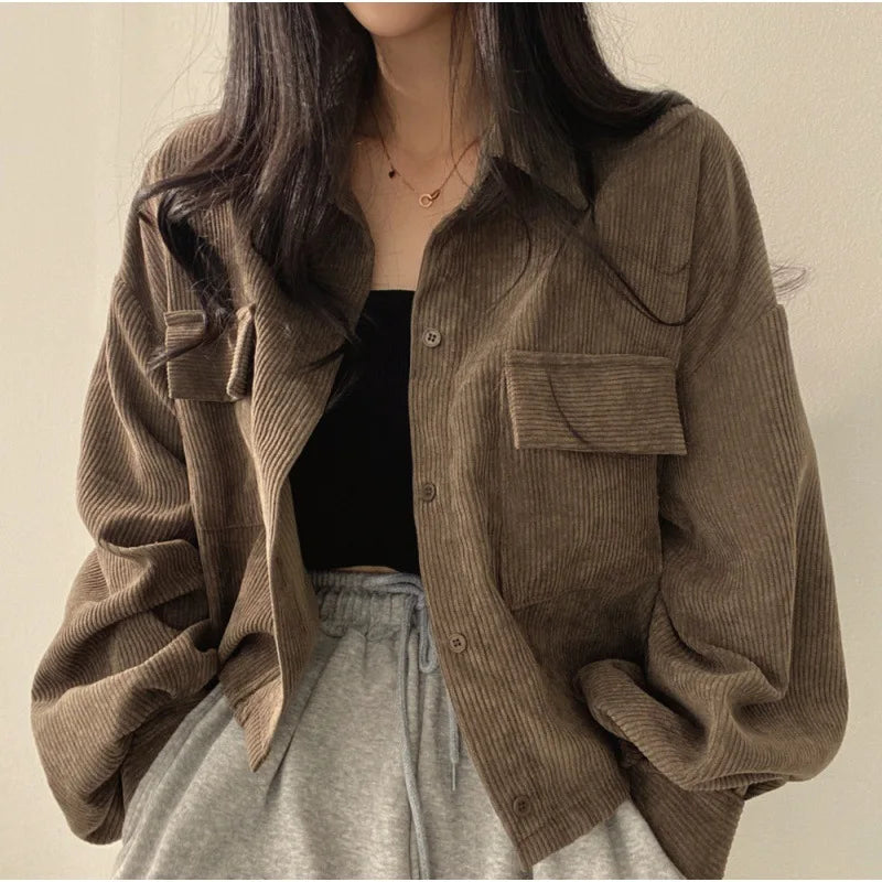 Women Coats Jackets Turn Down Collar Casual Loose Full Sleeve Coat Y2k Streetwear Jacket Work Outerwear Autumn Winter 2025