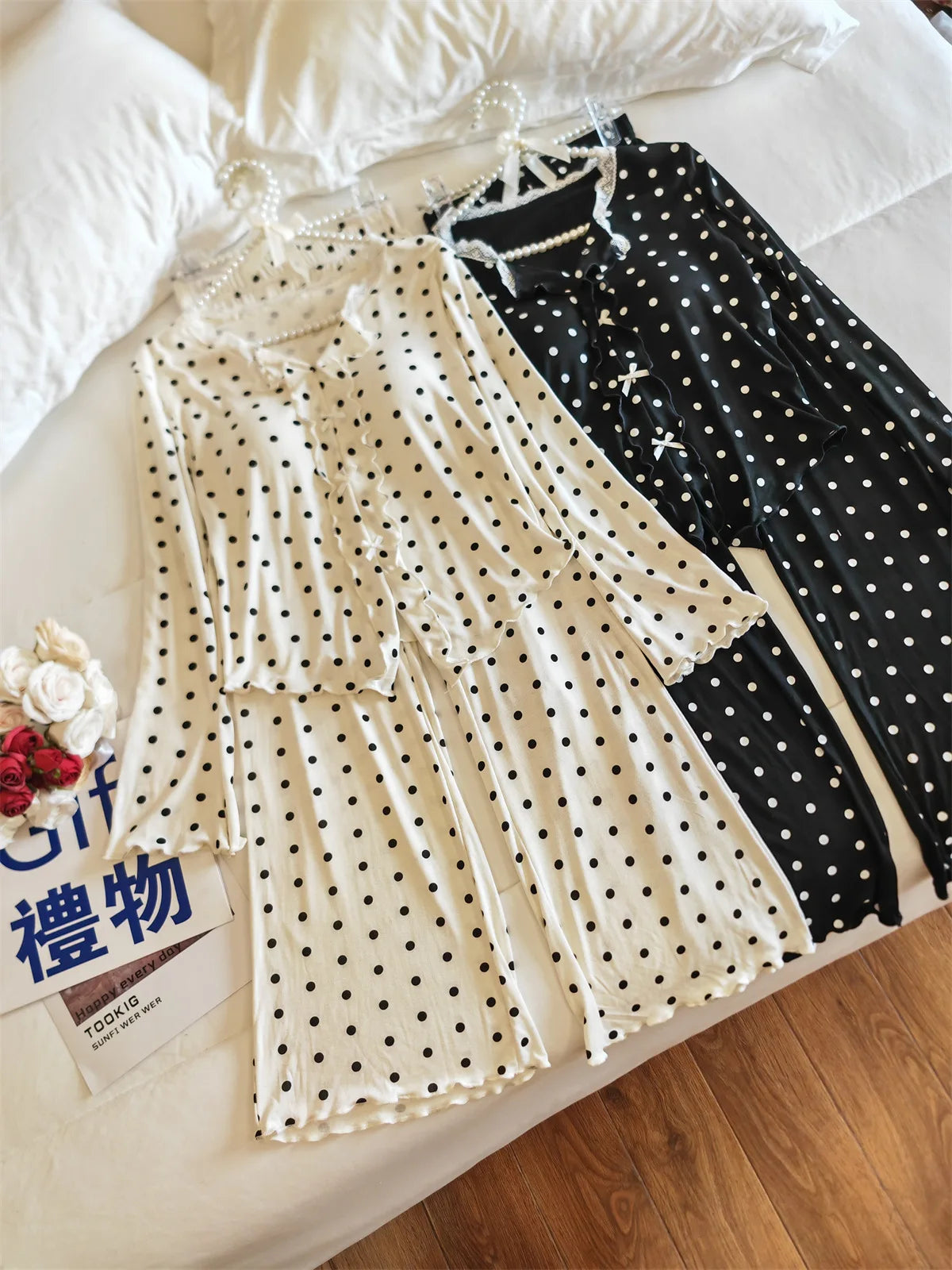 Pijama Feminina New Modal Chest Pad Set 2 Piece Woman Long Sleeve Pajama Sets Casual Korean Sleepwear Pyjamas Femme Home Wear