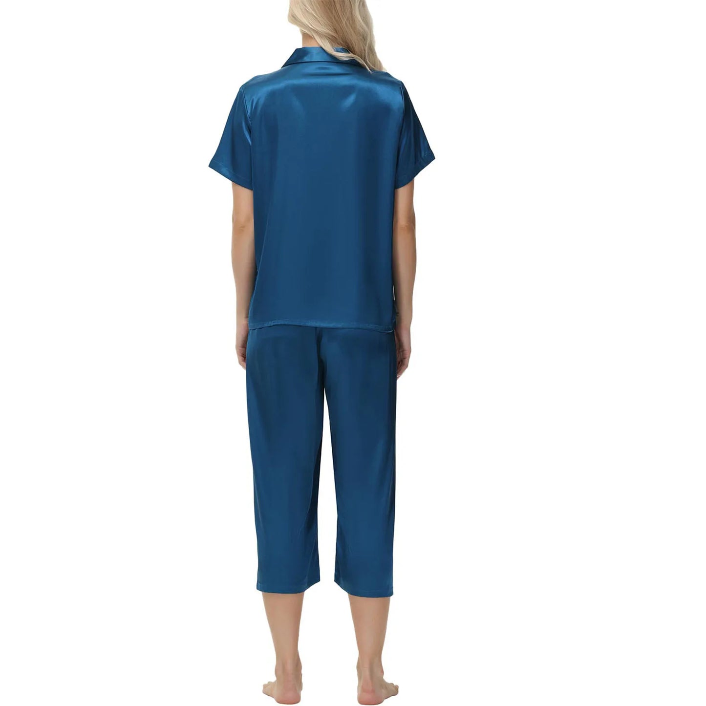 Women'S Pajama Set Burgundy Silky Fabric Short Sleeve Fashion Pants Home Clothes Bedroom Leisure Scene Stay At Home