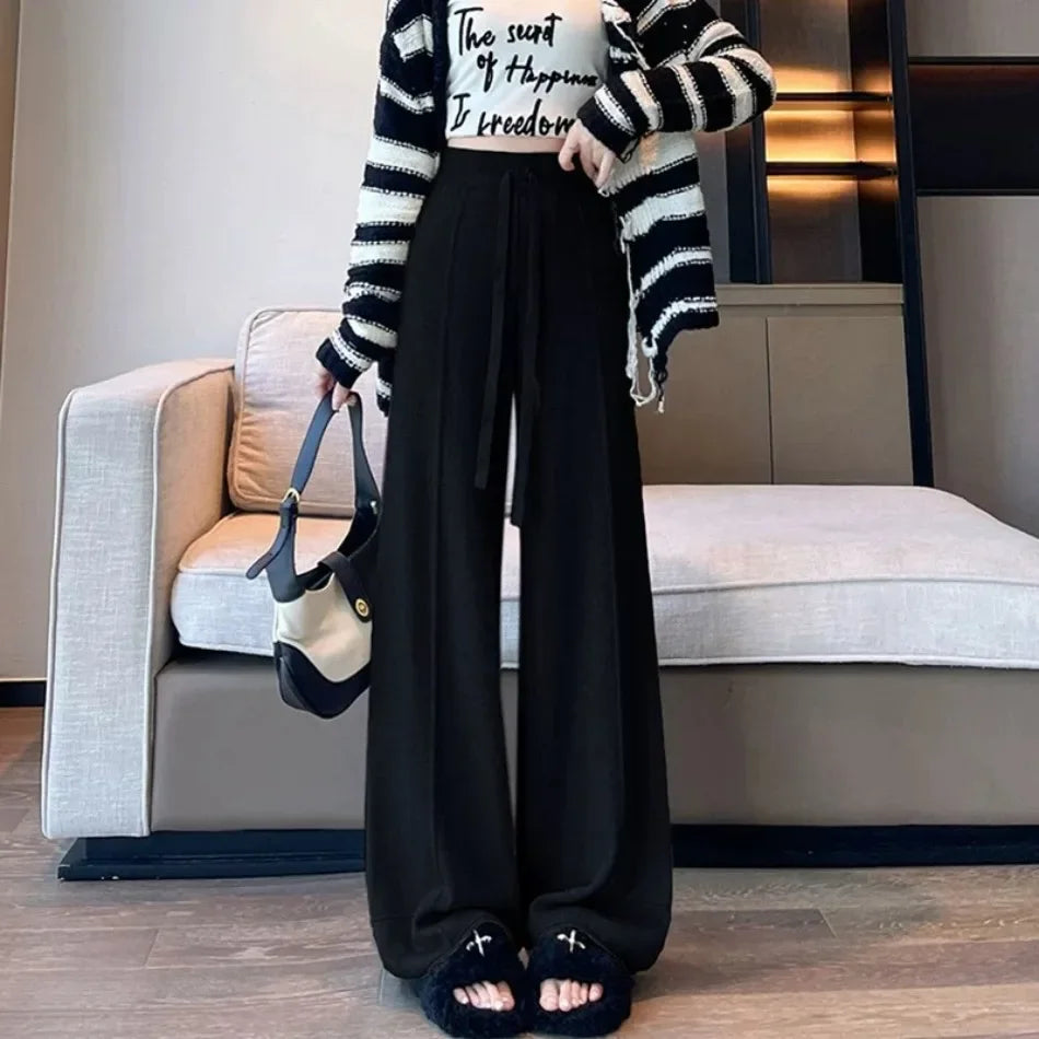 Women's Pants Autumn Winter New Versatile Thickening Keep Warm Knitted Pant Fashionable Casual Loose High Waisted Wide Leg Pants