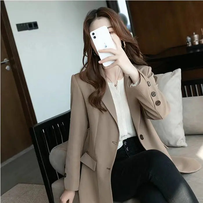 Tailored Coat Women Single Breasted Jackets Blazer Solid Long Sleeve Turn Down Collar Elegant Coats Office Lady Simple