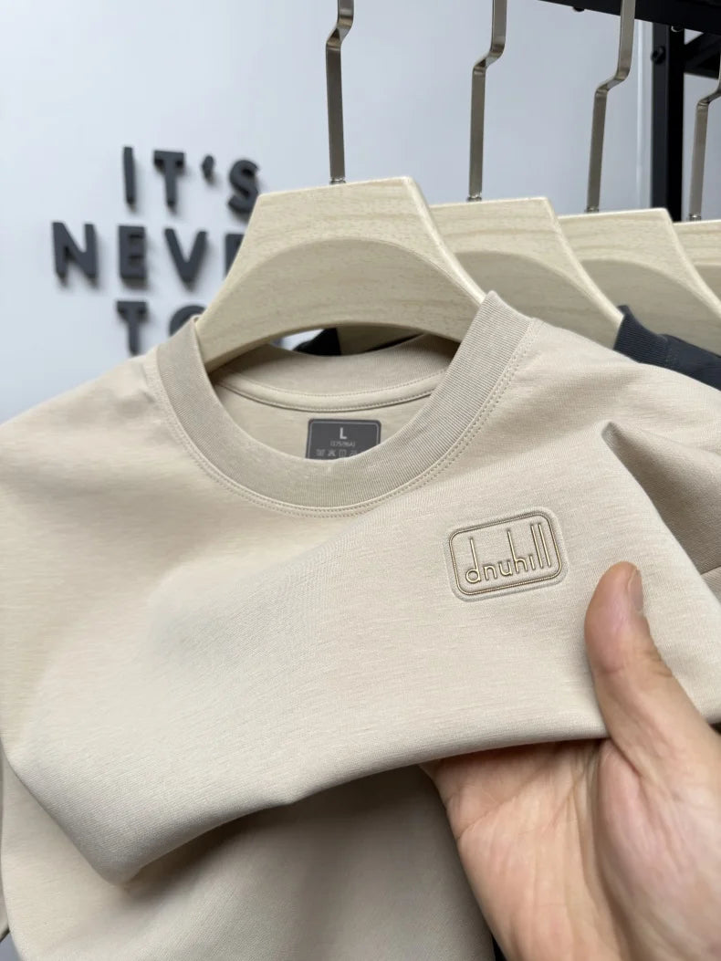 Men's short sleeved T-shirt 2025 summer hot item solid color round neck high-quality simple trendy casual base shirt for men top
