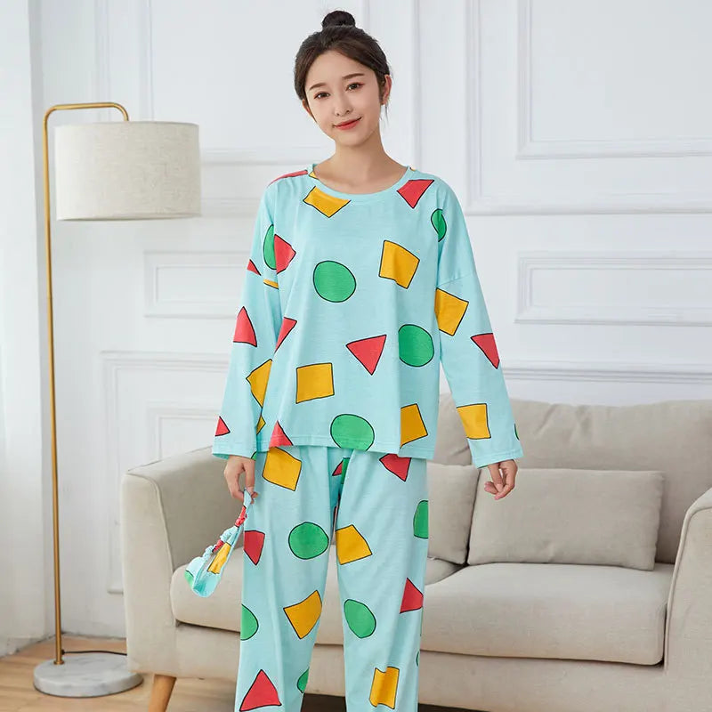 Pijama Sin Chan Man Pajama Sinchan Cotton Summer Short Sets Japanese Pajamas for Couples Man and Woman Sleepwear 2025