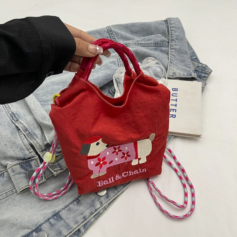 Cartoon embroidered handbag - casual and fashionable, single shoulder bag, lightweight, suitable for commuting, crossbody bag