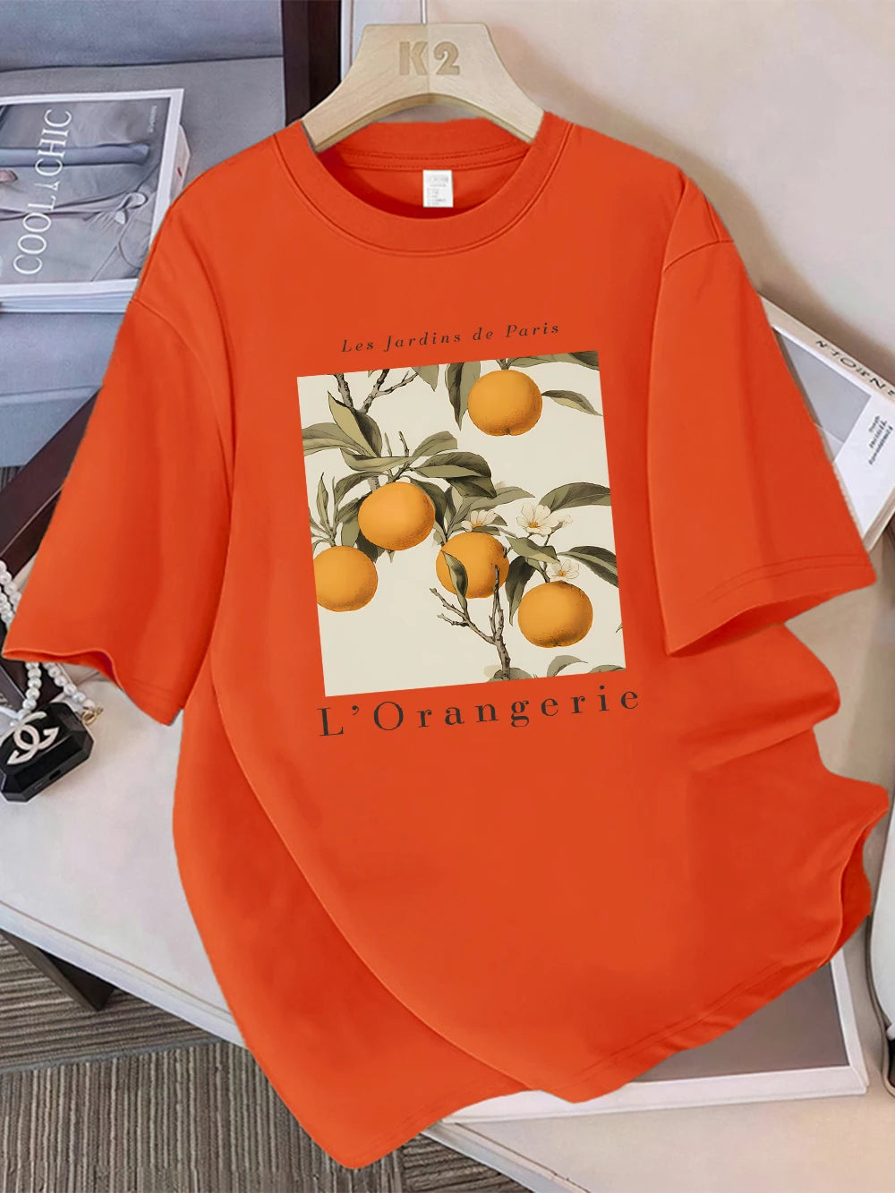 Summer T-Shirts Women Cotton Fresh Oranges Fruits Printing Tops Loose O-Neck Soft Comfortable Short Sleeve Street Woman Clothes