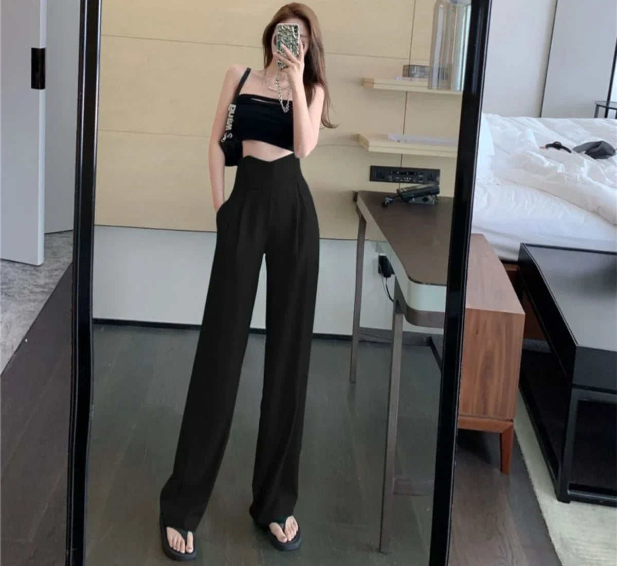 Female Pants Work Flare High Waist Clothes Tailoring Office Trousers for Women Black Aesthetic Harajuku Comfortable Stretch G