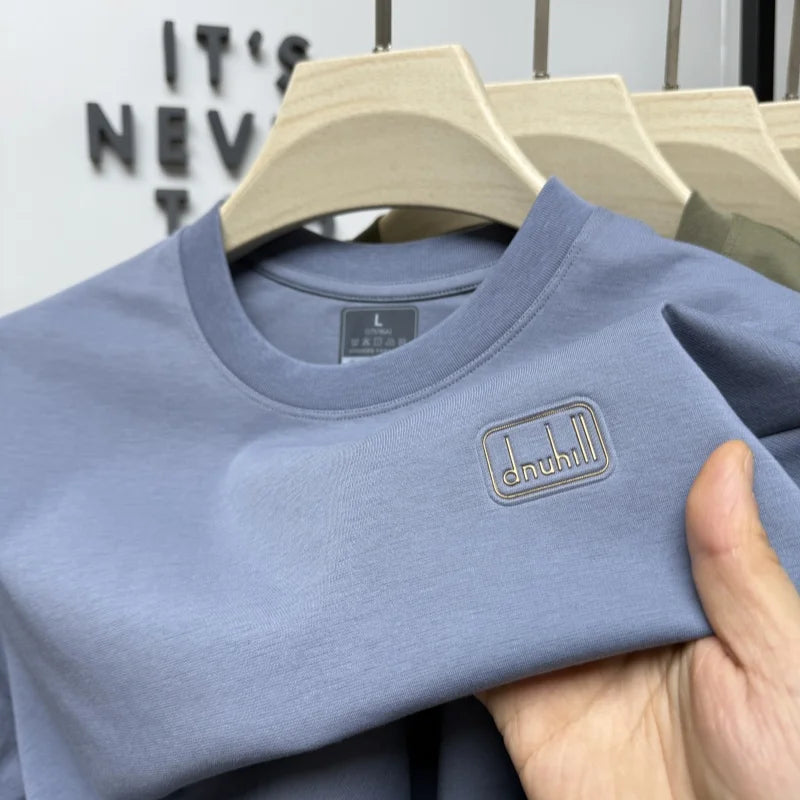 Men's short sleeved T-shirt 2025 summer hot item solid color round neck high-quality simple trendy casual base shirt for men top