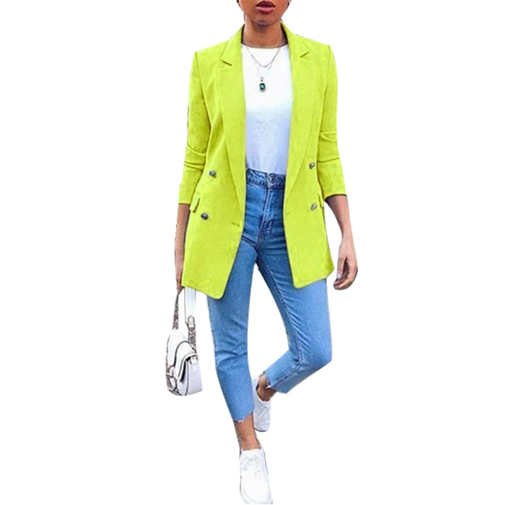 2023 Autumn/Winter New Women's Solid Button Women's Suit Fashion Pocket Polo Collar Cardigan Temperament Suit Coat Office Lady