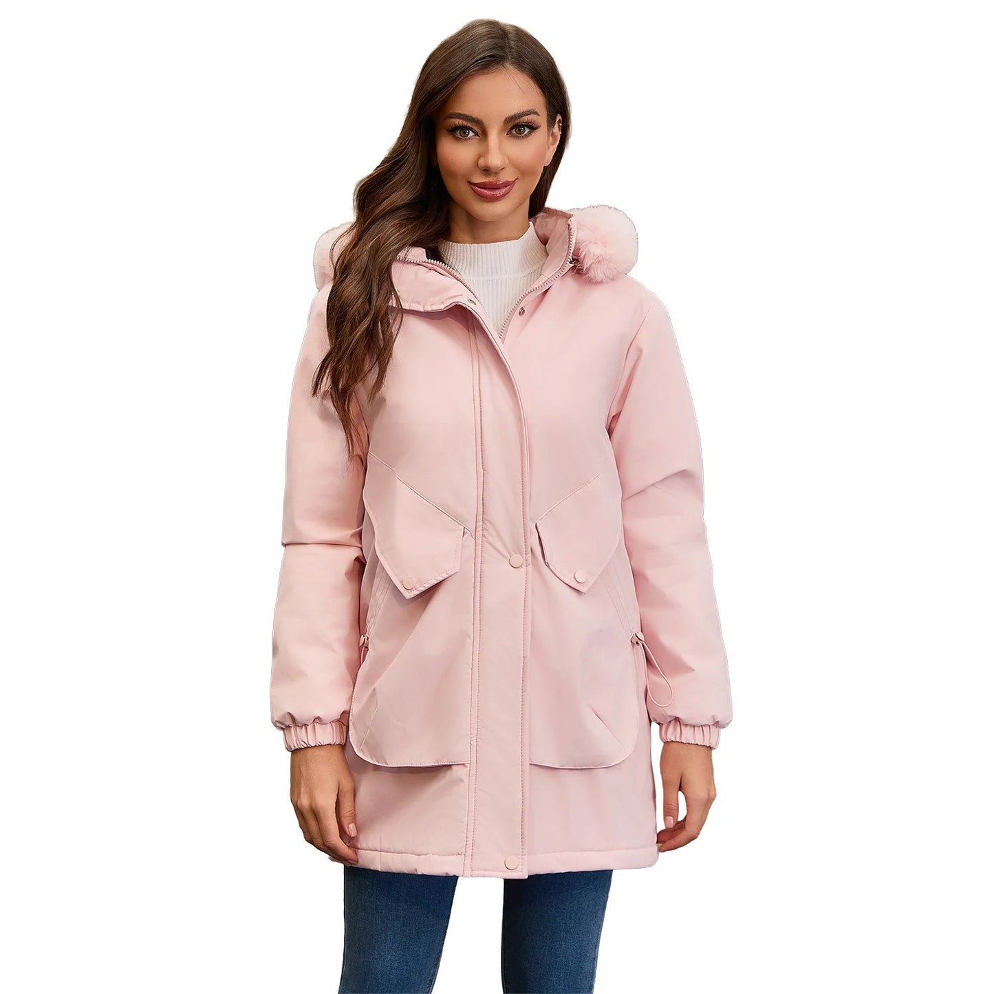 Cotton Coat Women 2025 Winter Mid-length Parka Plus Velvet Korean Style Large Fur Collar Plus Velvet Coat