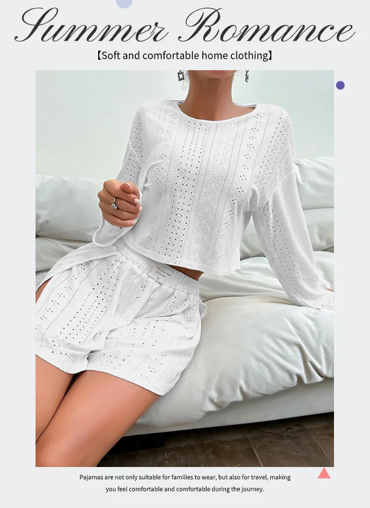 Women's Pajamas Set Sleepwear Loungewear Autumn Soft Comfortable Long Sleeve Tops With Shorts Pyjama Femme Home Clothes 2 Piece