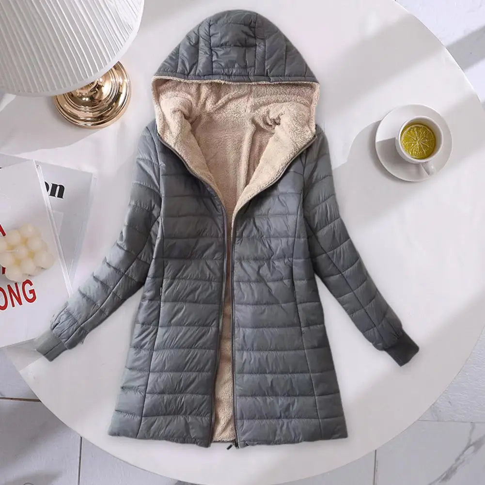Soft Women Coat Casual Wear Plush Lining S-2XL Autumn Winter Mid-length Jacket Women Mid-length Coat Keep Warm