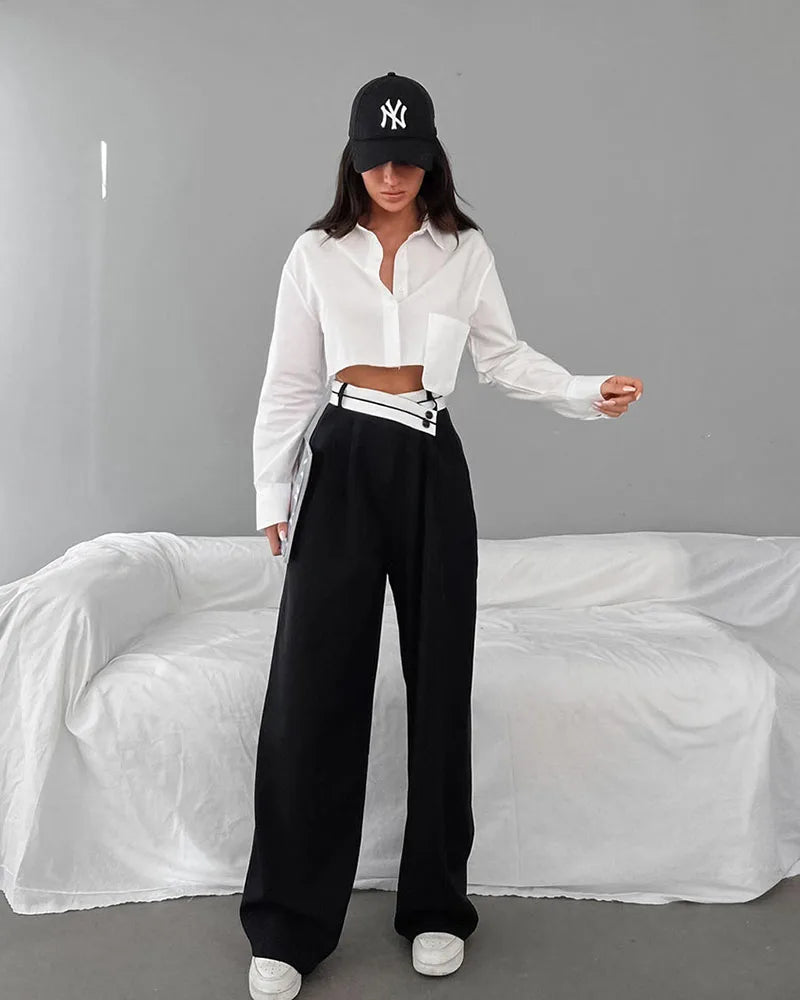 Women Pants Casual Wide Leg Pants for Women Black Suit Pants Office Lady Straight Pants High Waist Trousers Women Clothes Outfit