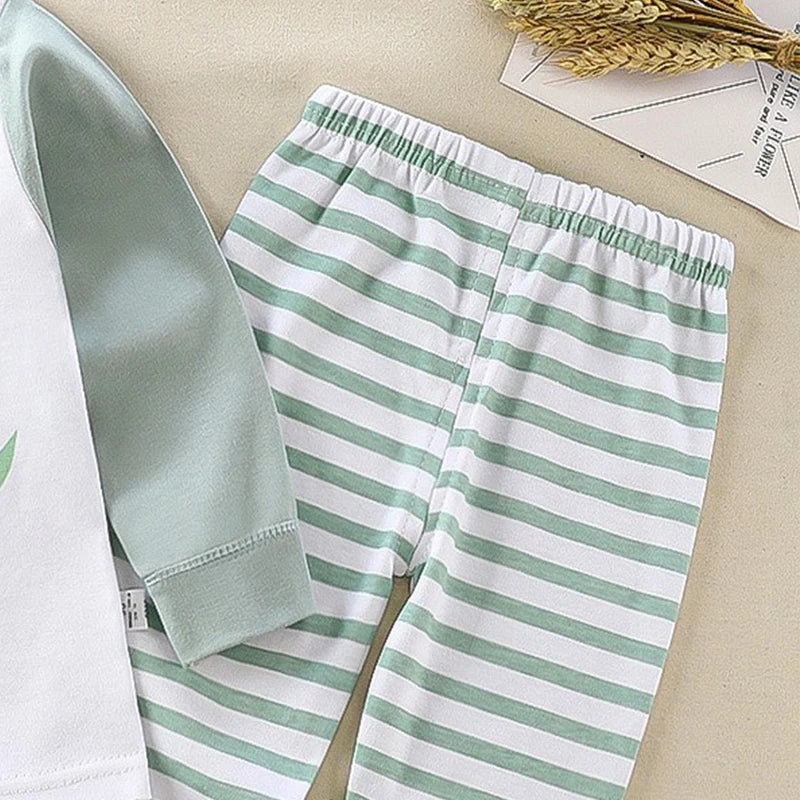 Cartoon Print Pajama Suit Tops+Pants 2-piece Set Underwear Kids Boys Girls Baby Cotton Sleepwear Spring Autumn Clothes 1-6 Year