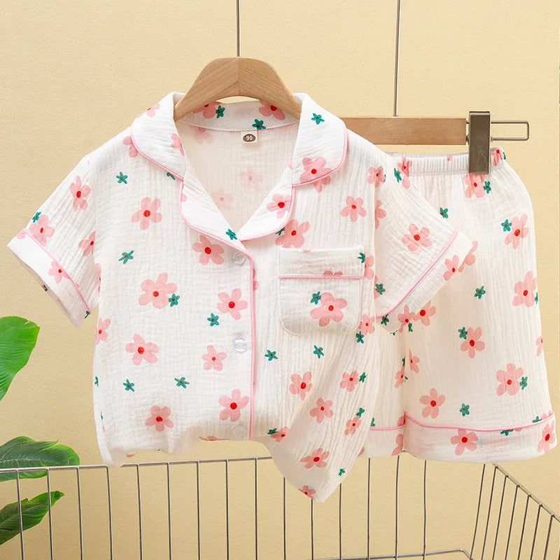 Boys Girls Pajama Baby Capris Suit Clothes SummerThin Cotton Short Sleeve Homewear Children Family Outfits Tops+Pants 2PC 2-10T