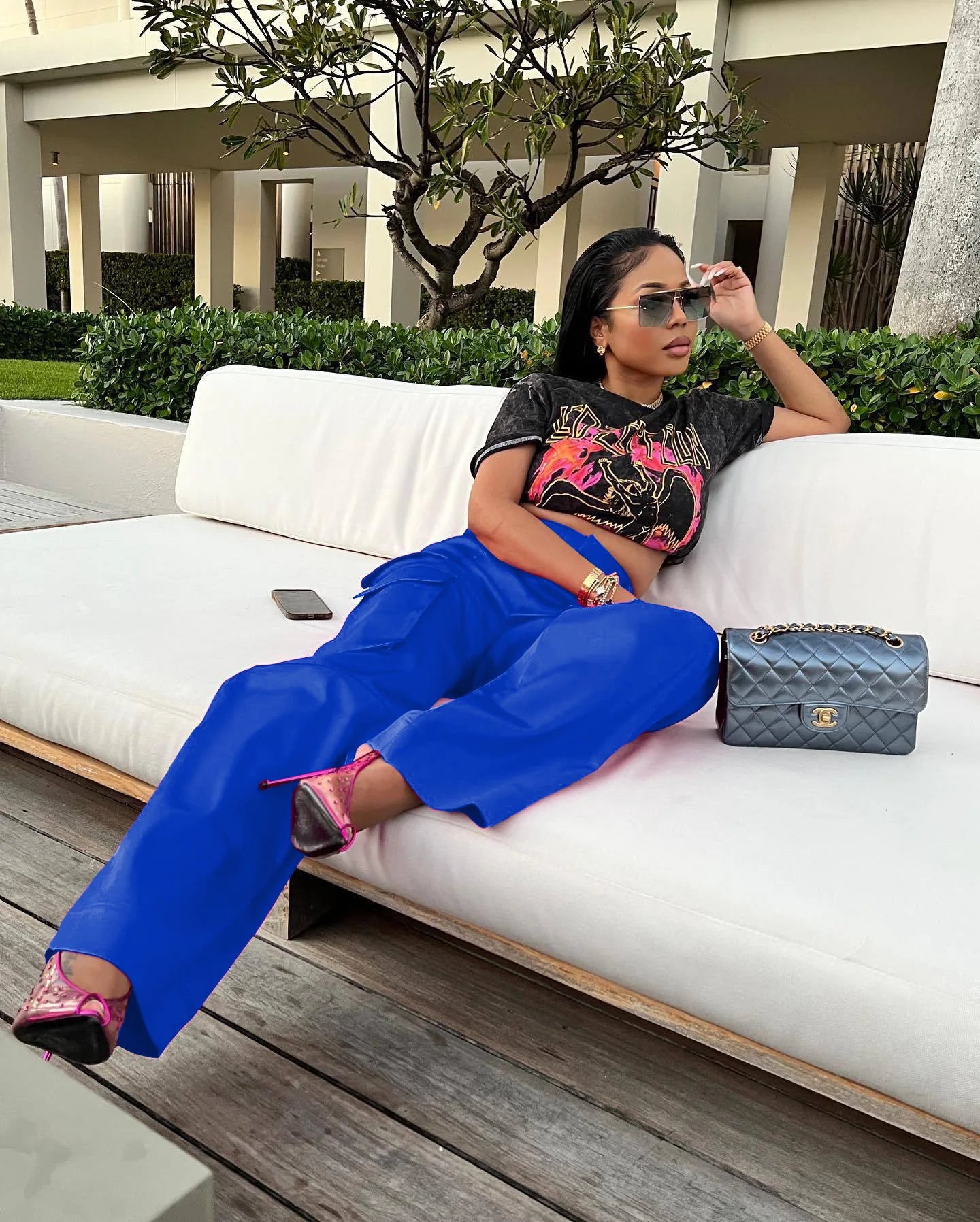 Women Pants Spring Summer Casual Satin Stretch High Waist Cargo Pants With Pocket Streetwear Solid Wide Leg Pants Flare Trouser