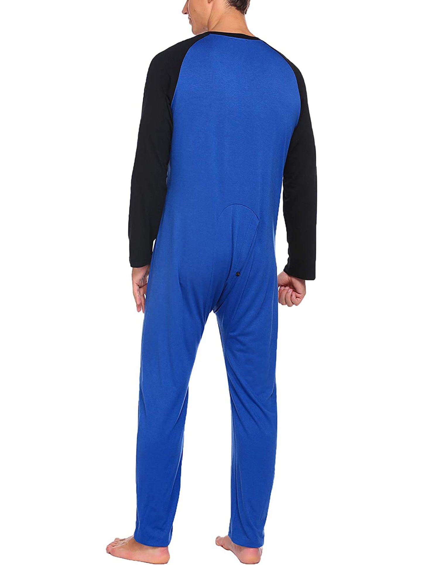 Men s Button Down s Pajama Long Sleeve Round Neck Color Block Jumpsuit Nightwear For Adults
