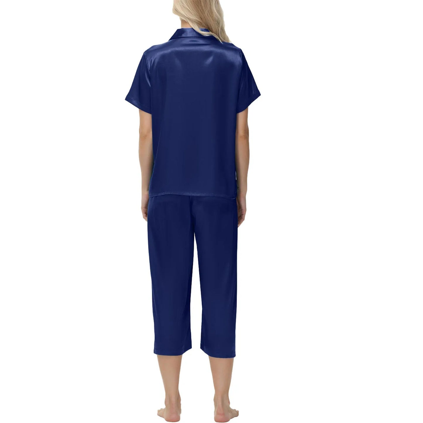 Women'S Pajama Set Burgundy Silky Fabric Short Sleeve Fashion Pants Home Clothes Bedroom Leisure Scene Stay At Home
